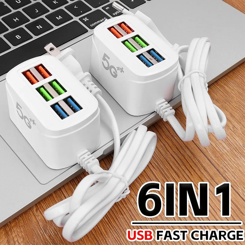 USB Power Strip Phone Charger Universal Adaptor 6USB Multi Port Charging Head Socket EU US Plug Wall Charger Socket HUB Splitter