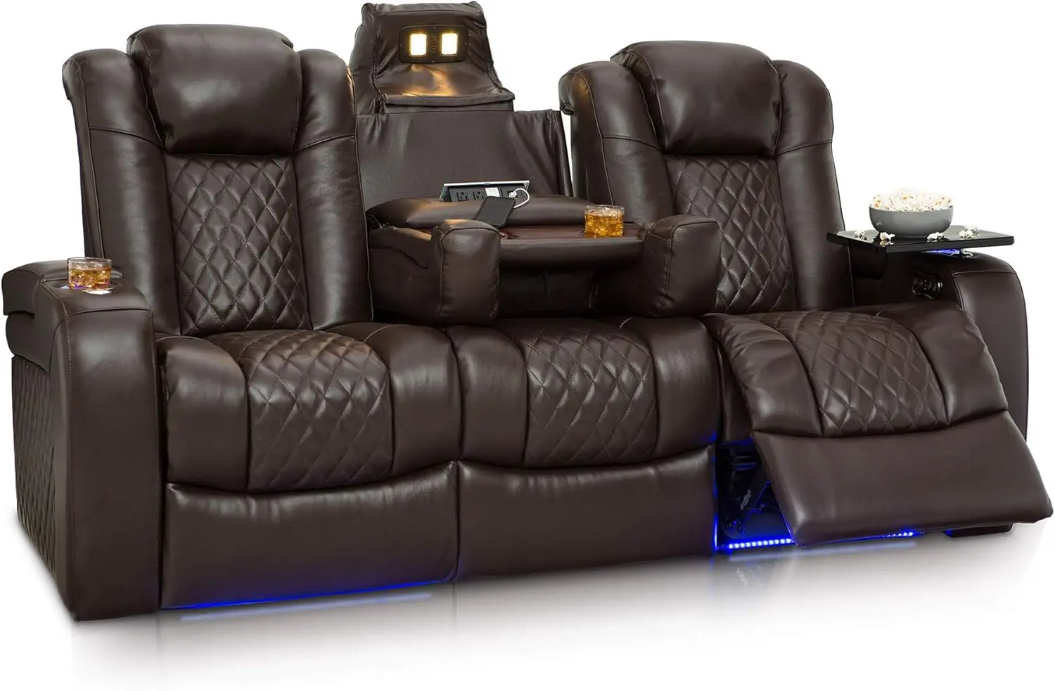 Anthem Home Theater Seating Living Room Top Grain Leather Power Recline Sofa Fold-Down Table Powered Headrests Arm Storage