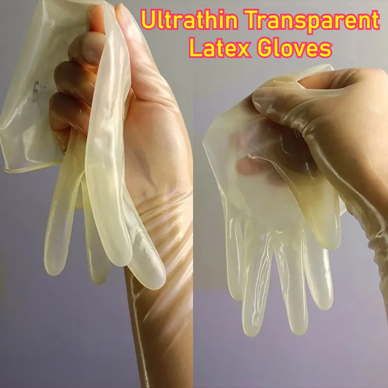 

Latex Gloves Ultrathin Transparent Glossy with Oil Shiny Waterproof Elastic Stretchy Smooth Intimate Use Couples Night Lifestyle