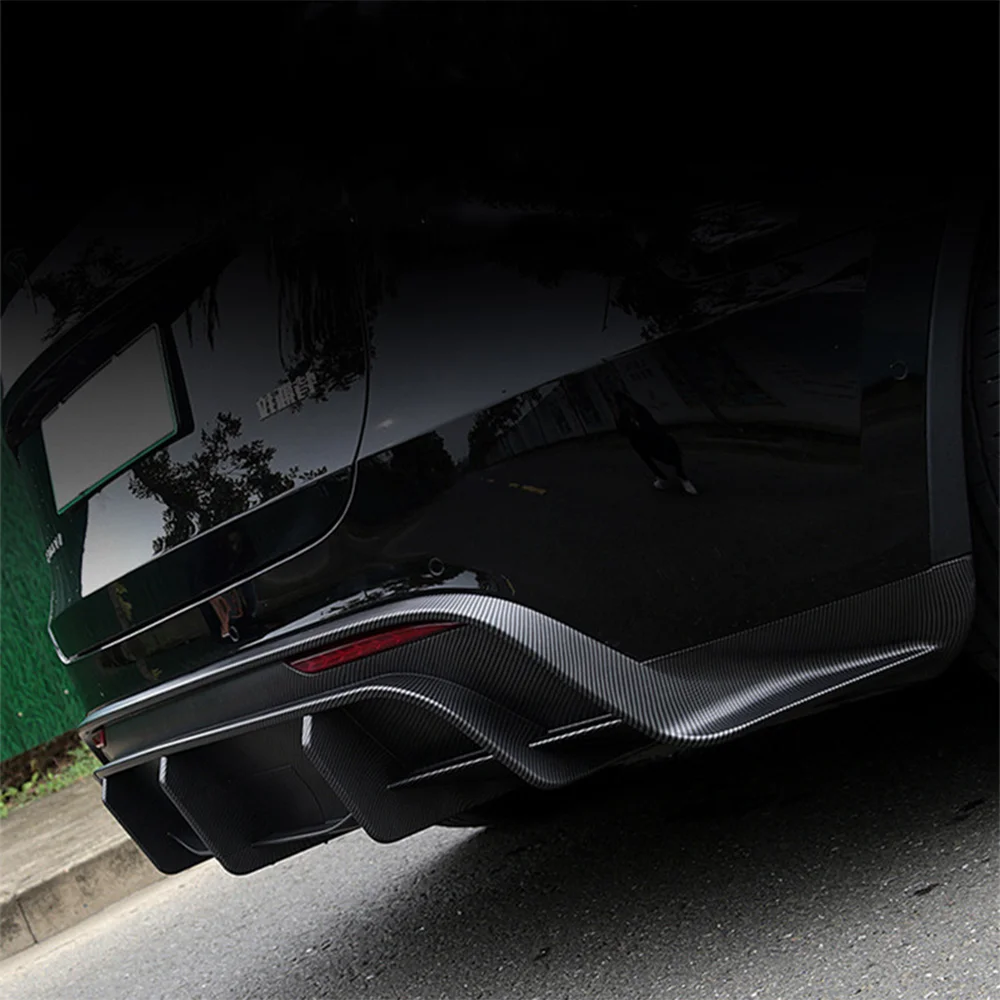 For Tesla Model Y 2021- 2023 Rear Bumper Diffuser Lip Chin Spoiler Body Kit Black Carbon Look Tow Hitch Support Tuning Parts