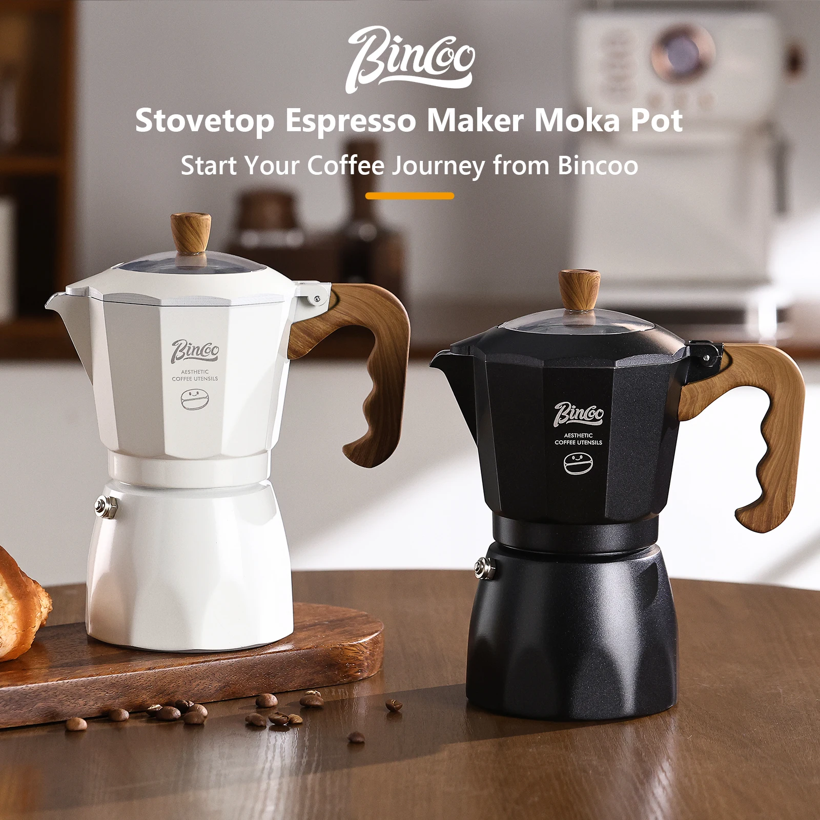 Bincoo Dual Valve Moka Pot Espresso Concentrated Extraction Mocha Pot Hand Brewed Coffee Pot Italian Home Barista Tools 220V