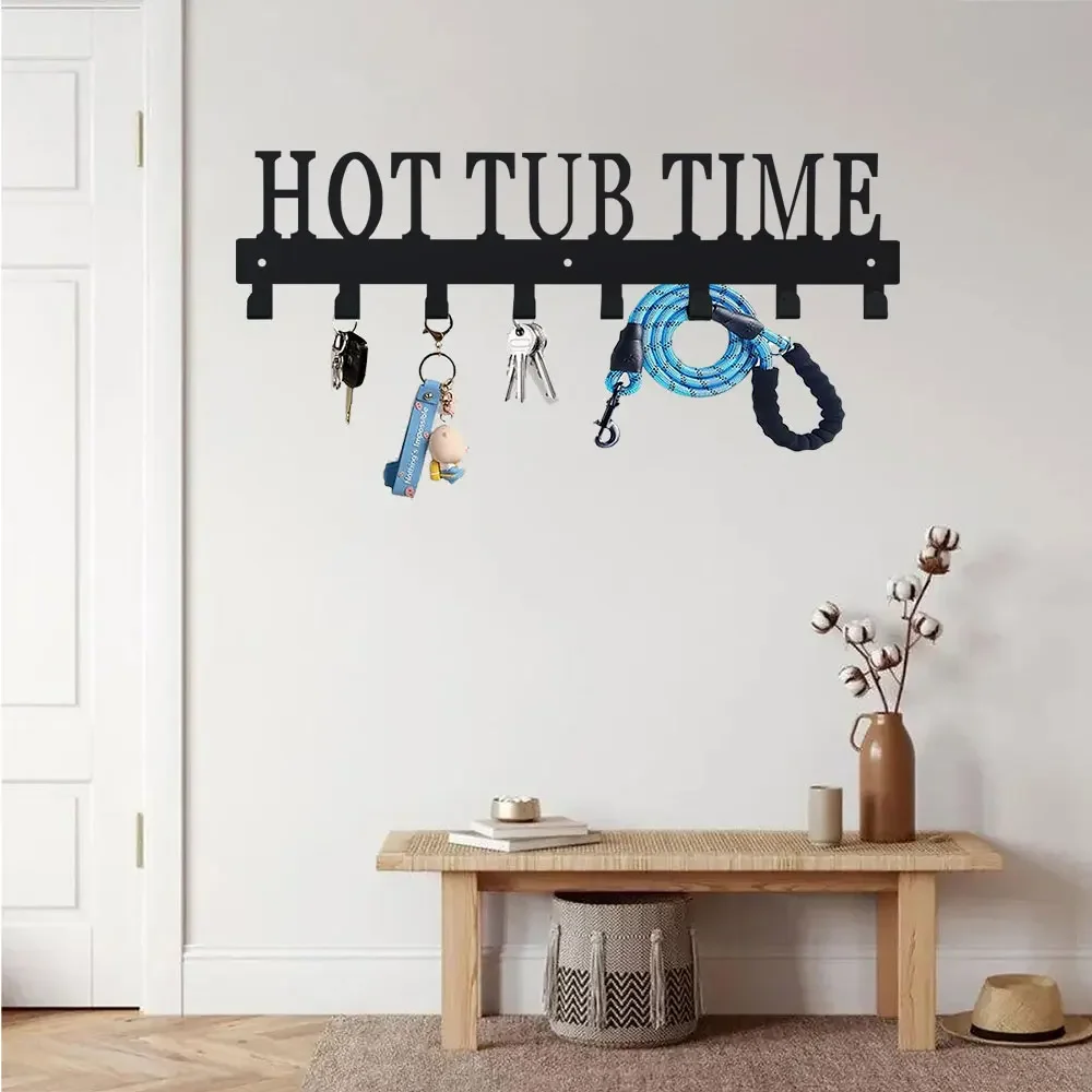1pc Black Wall Mounted Towel Rack with 8 Hooks | for Towels, Cloaks, Coats, Hot Tubs, Outdoor, Hotel, Spa [8 Hooks Towel Rack]