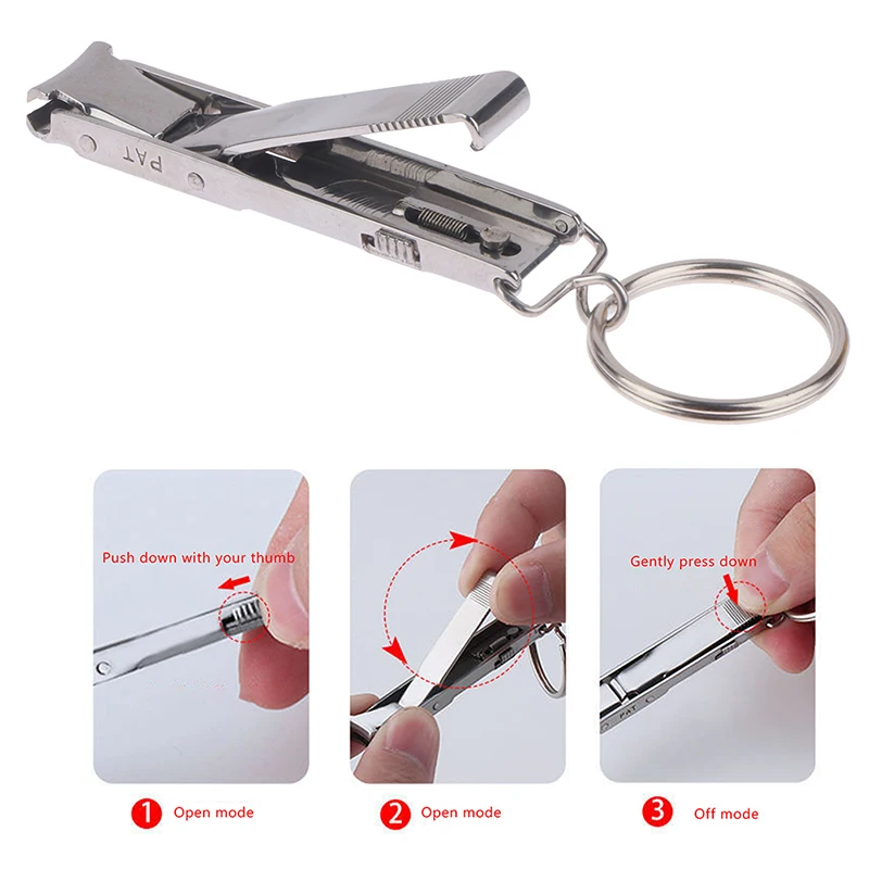 1PC Ultra-Thin Collapsible Nail Clipper Portable Fingernail Nail Scissors Cutter with Keychain Stainless Steel Manicure Tool