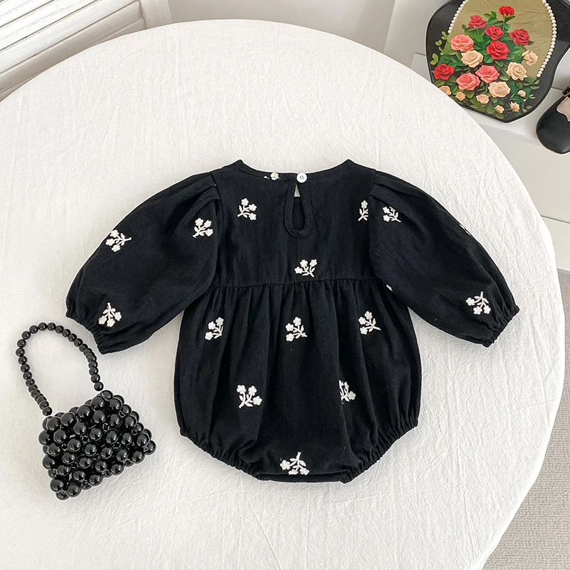 New Baby Embroidered Bow Romper Autumn Newborn Girls Romper Baby Clothes Long Sleeve Jumpsuit Climb Clothes Baby Cotton Clothing