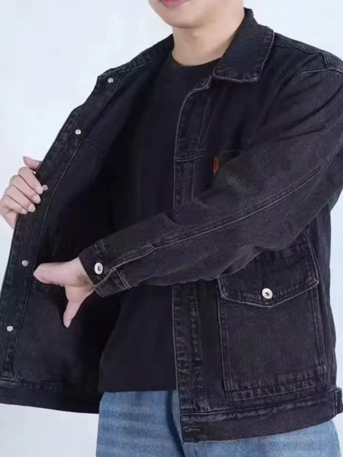 

Wear Resistant Loose Men's Workwear Jeans Jaet Large Size Labor Protection Outerwear for Construction Site Labor