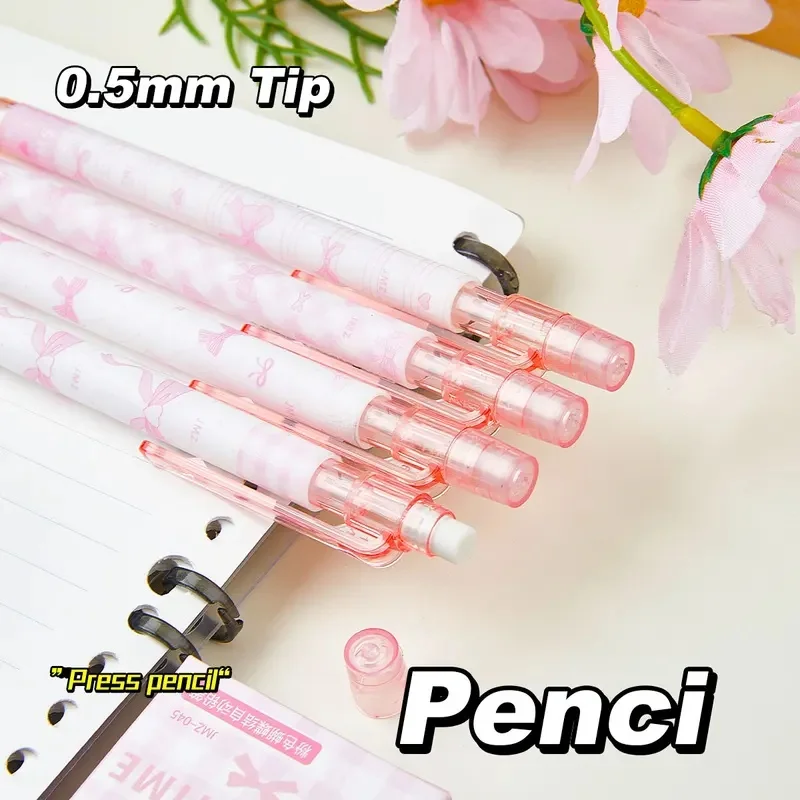 4/8PCS Pink Bow Mechanical Pencil Set 0.5mm Cute Kawaii Retractable Pencil School Office Supplies Smooth Writing - view 3