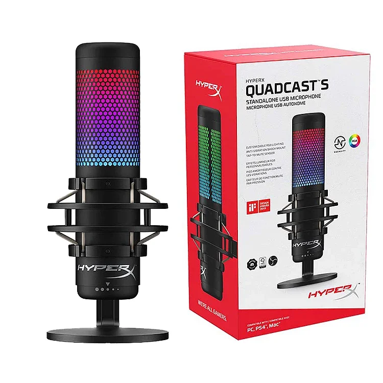 Kingston HyperX Quadcast S for USB Studio Microphone for Podcasting Gaming Streaming RGB Wireless Desktop Condenser Mic for