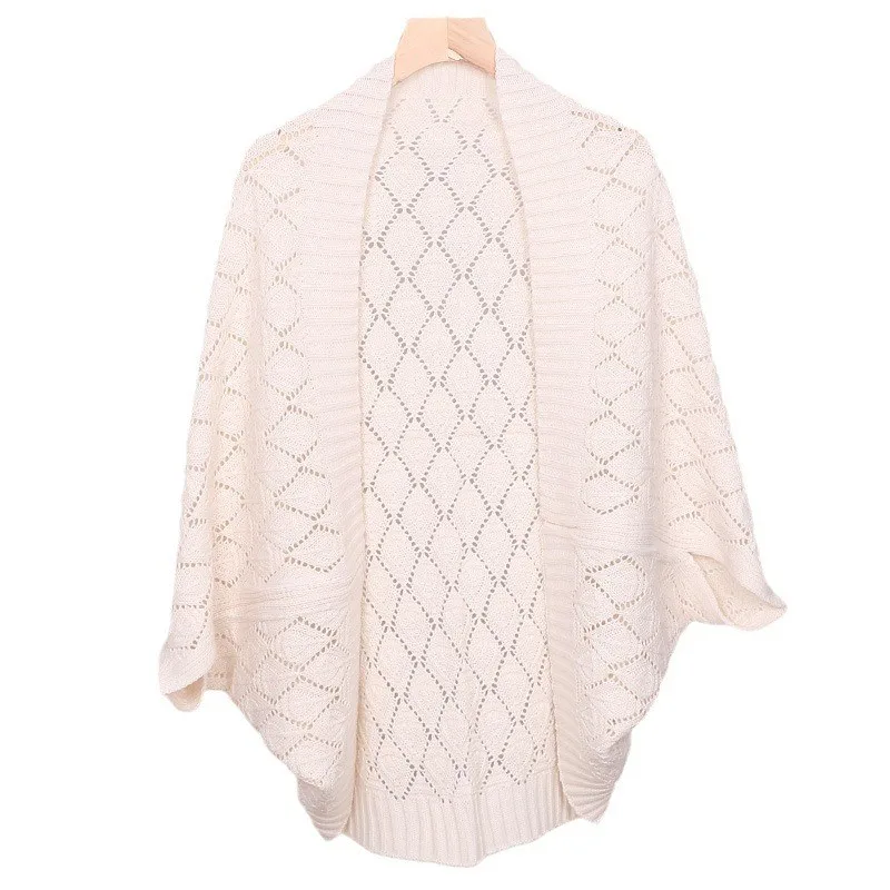 Chinese Style New Knitted Shawl with Acrylic Wool Keep Warm Cardigan Hollow Cloak Multifunctional Wrap Solid Coat