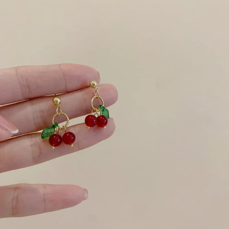 Korean Version Creative Cute Little Cherry Eardrop Earrings Ear Clip Female Fruit Red Cherry Women No Piercing Clip on Earrings