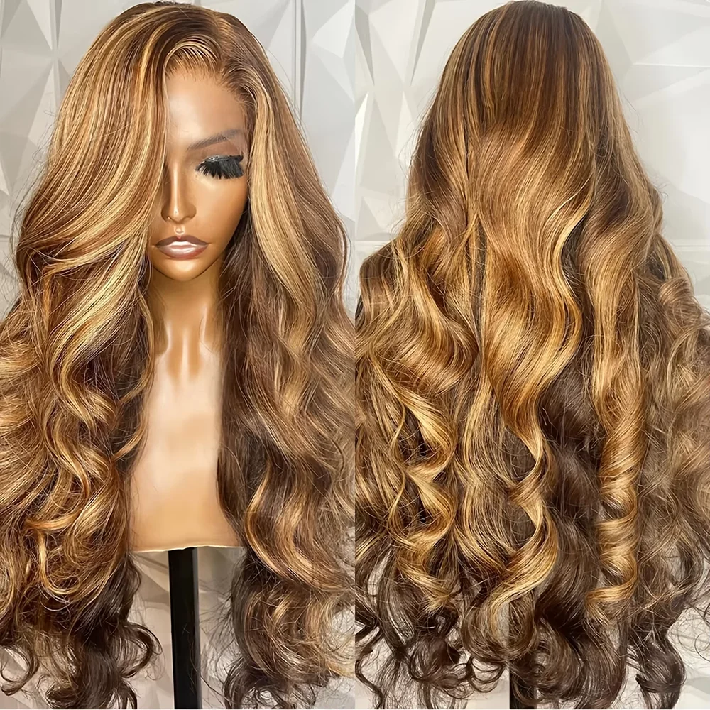 200% Dichte 13x6 Highlight HD Lace Frontal Perücke aus Echthaar, Body Wave, 46 Zoll, Ombre gefärbt, Lace Front Perücken für Frauen, brasilianische, vorgezupfte Highlight Echthaarperücken für Frauen,