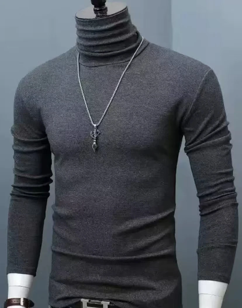 الأساسية قاع تي شيرت عادي موضة الرجال عادية سليم صالح الأساسية الياقة المدورة عالية طوق البلوز الذكور الخريف الربيع رقيقة القمم