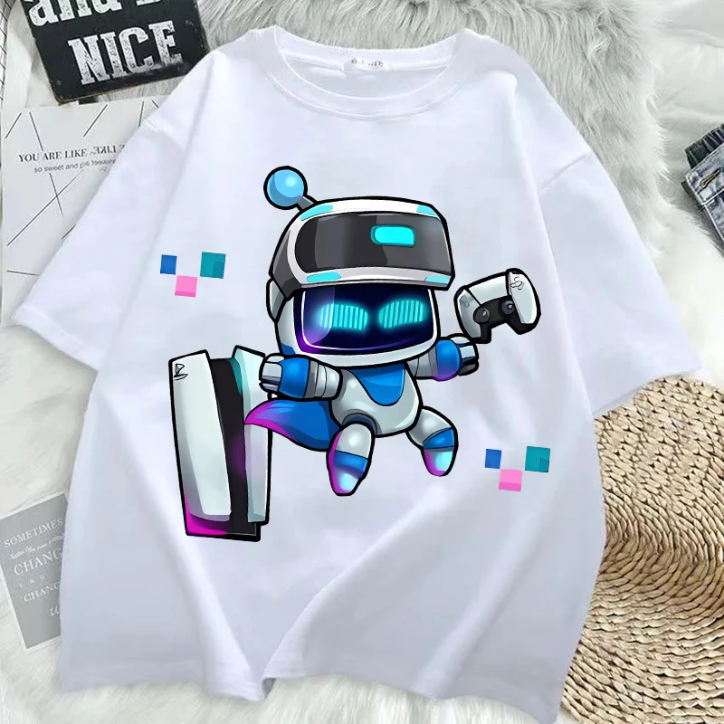 Astro Bot T-shirt for Men Anime Fashion Short Sleeved Shirt Boys Summer Travel Hip Hop T-shirts Adults Trend Cotton Top Clothes