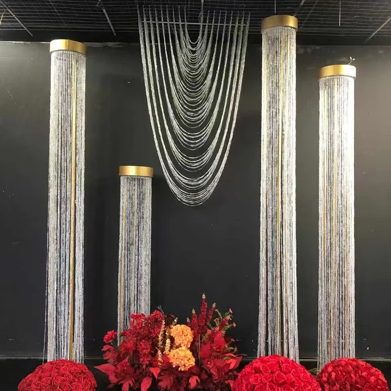 

4pcs Wedding Stage Background Decoration Bead Curtain Wave Hanging Piece - Ceiling Road Guide Pendant for Event Decoration
