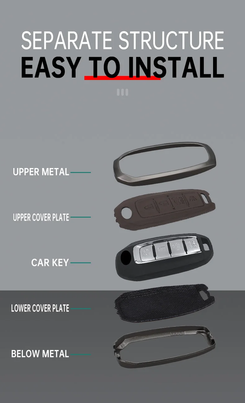 For Infiniti Q50 Q60 QX50 QX55 QX60 Q70L 2020 Zinc Alloy Leather Car Full Key Case Cover Smart Remote Keychain Accessories view 5