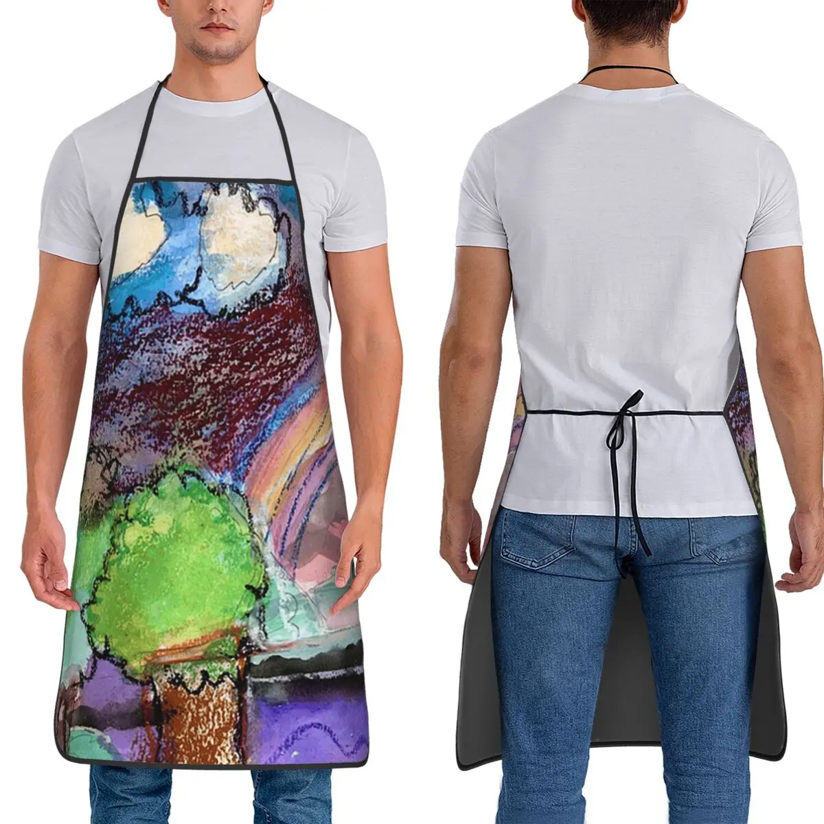 

Фартуки с радужной и горной живописью, фартуки для шеф-повара, приготовления пищи, выпечки, нагрудник без рукавов, кухонный сарафан для чистки для женщин и мужчин, живопись
