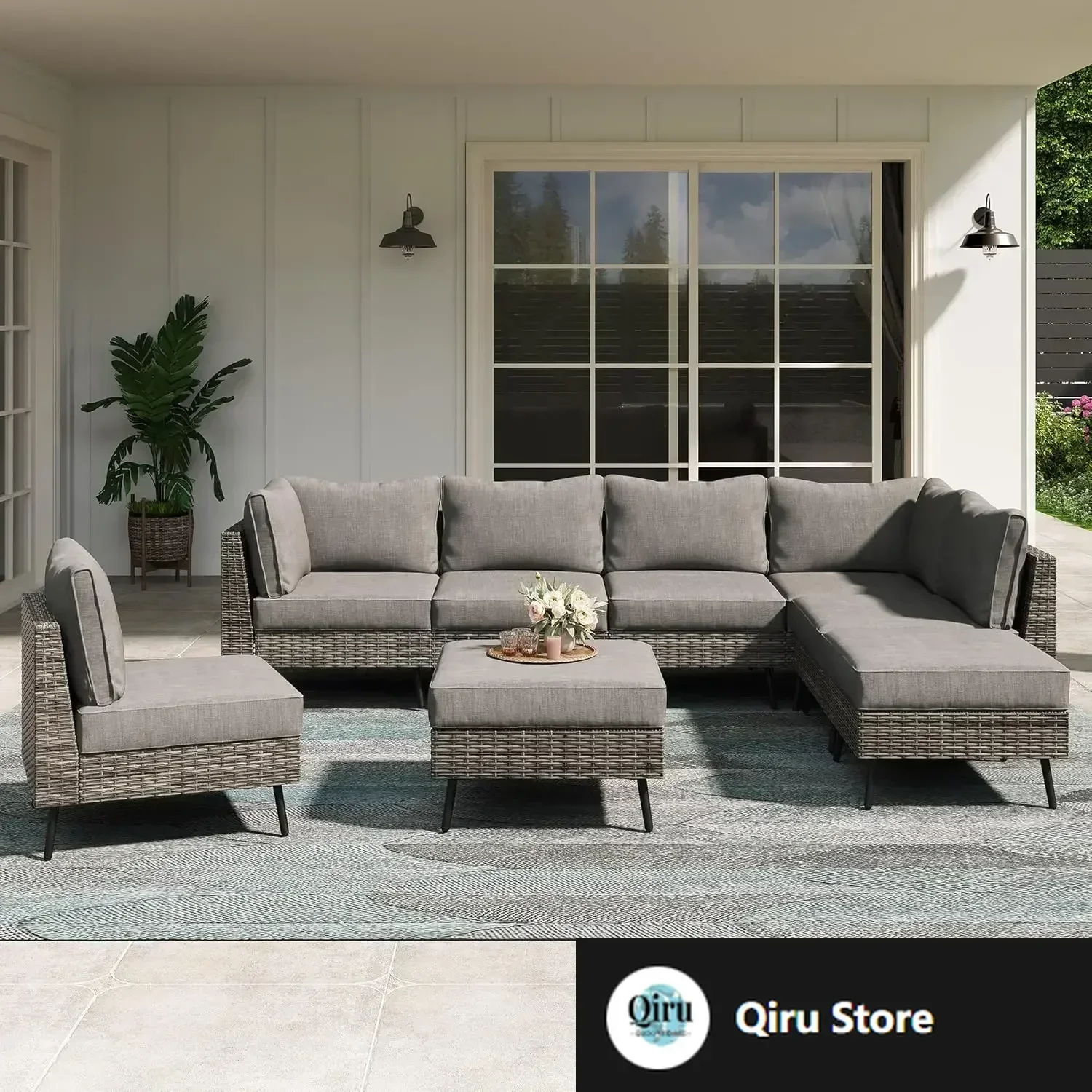 

Hot-selling8 Piece Outdoor Sectional Sofa PE Rattan Patio Conversation Sets, All Weather Patio Furniture Set with Thick Cushions