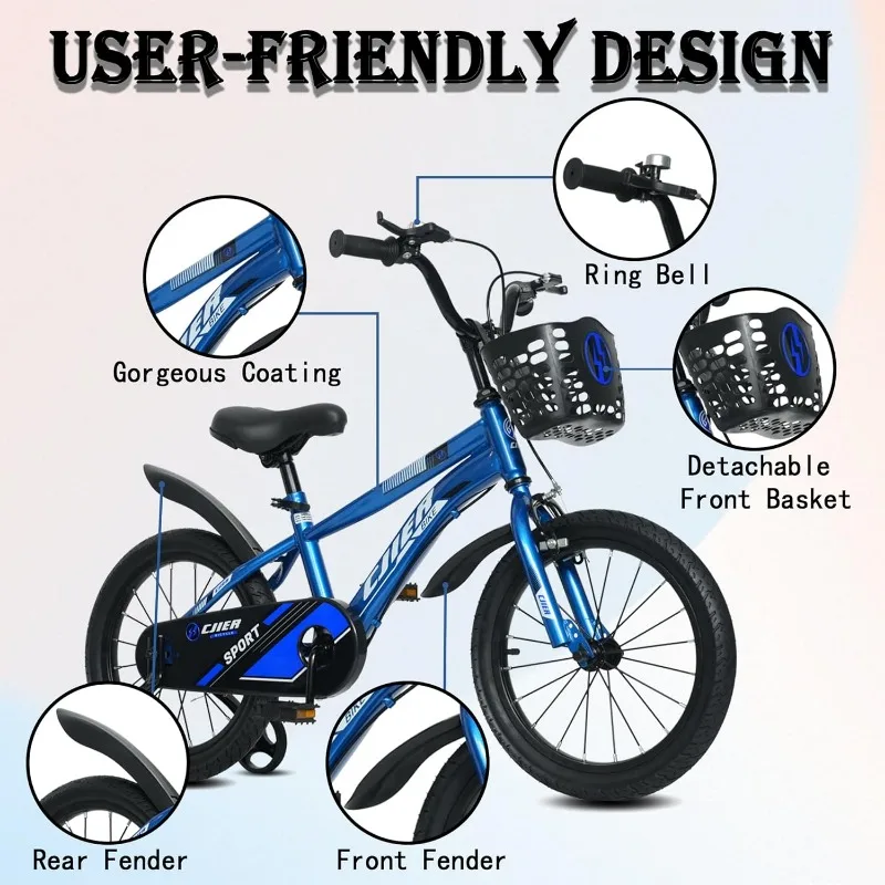 Kids Bike, 14 16 20 Inch Kids' Bicycles with Training Wheels/Kickstand Boys Sports Bicycle Easy Assembly, Multiple Color Option