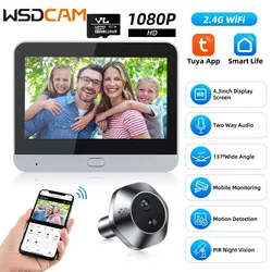 Wsdcam-Sonnette de porte intelligente avec vision nocturne, Wi-Fi, 4.3 pouces, caméra LCD, PIR, statique, grand angle 137 °