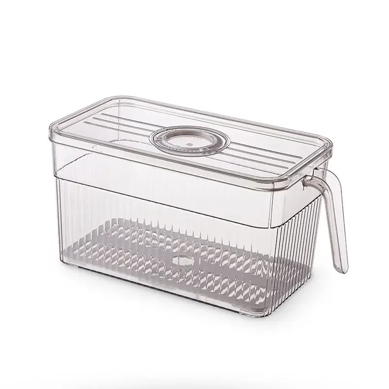 Unbreakable Kitchen Storage Basket Food Timing Freezing Handle Crisper Box Transparent Food Drain Sealed Organizer