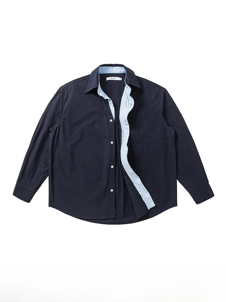 Loose Fit Long Sve Deep V Ne Contrast Color Stand Collar Commute Men's irt GPstudio Retro Korean Sle False Two-Piece