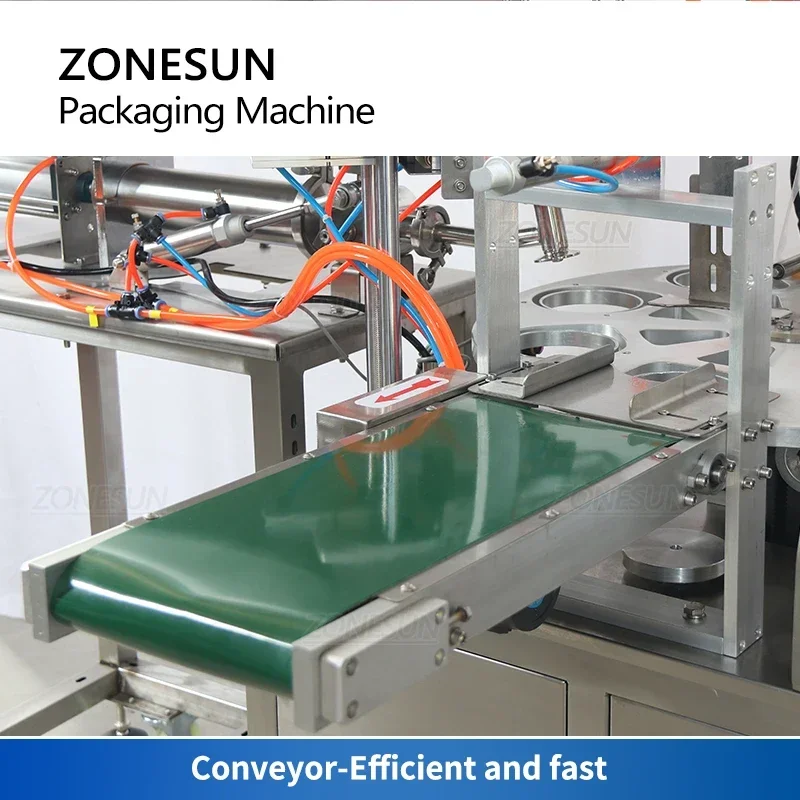 ZONESUN ZS-FS600 التلقائي كوب الآيس كريم ملء آلة الختم الزبادي الكرتون حوض زبدة الفول السوداني تراجع صلصة القرص الدوار خط
