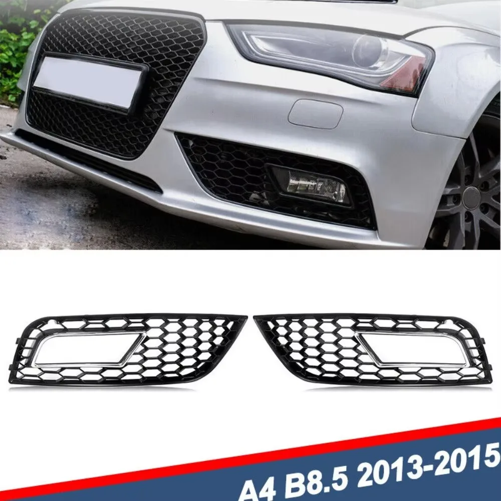 

For Audi Audi A4 B8.5 2013-2015 Honeycomb Look Fog Light Grille Cover Chrome+Black United States