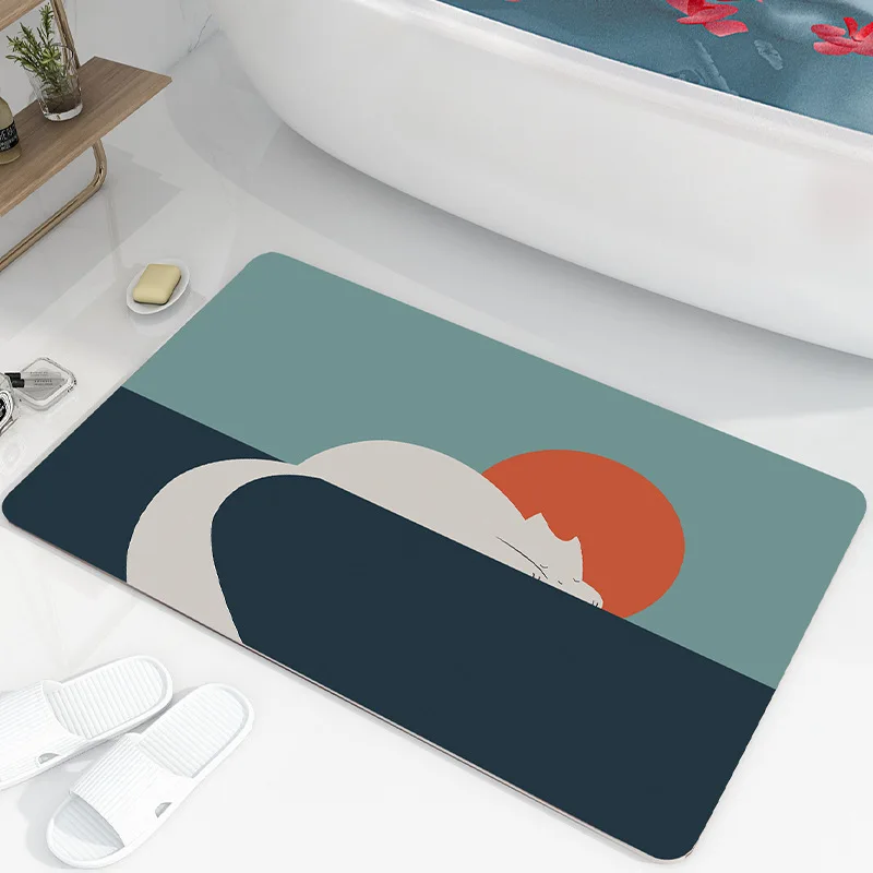 Illustration Air Door Rug Abstract Cat Snow Mountain Pattern Carpet Bathroom Bathtub Anti Slip Mat Home Decoration