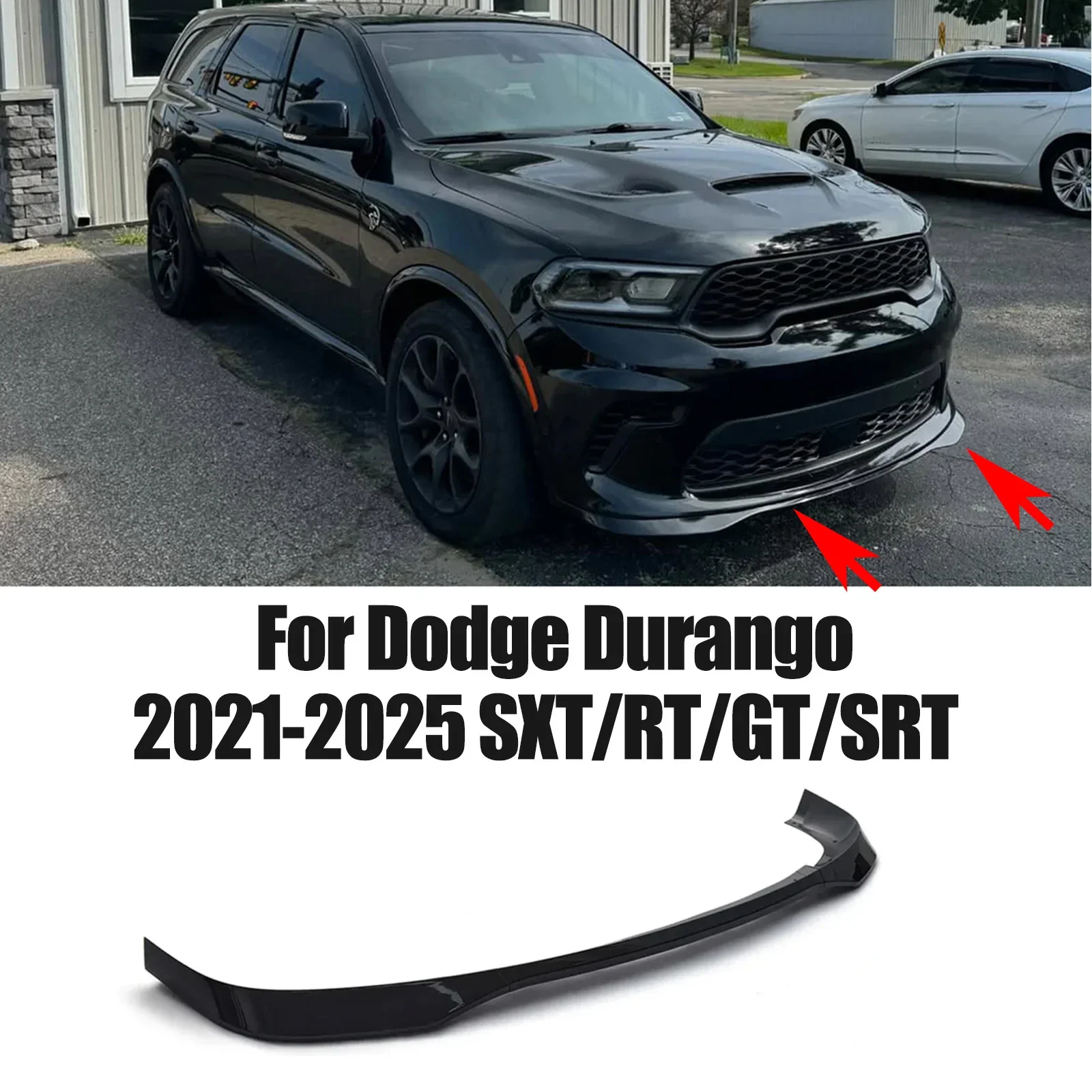 For Dodge Durango 2021-2025 SXT/RT/GT/SRT Front Bumper Lip Splitter Spoiler Carbon Fiber Look Glossy Black Bodykit