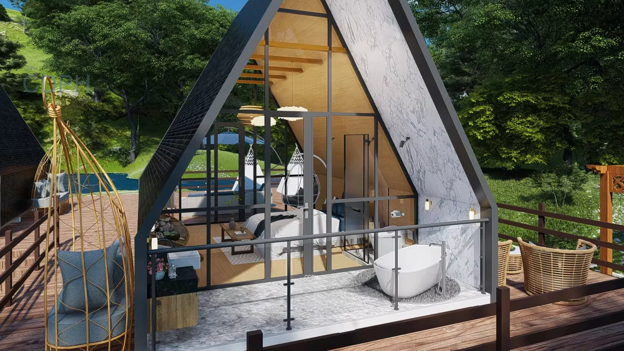 China Luxury Modern Design Prefab Modular Home Triangular House Prefabricated Houses for Living Room