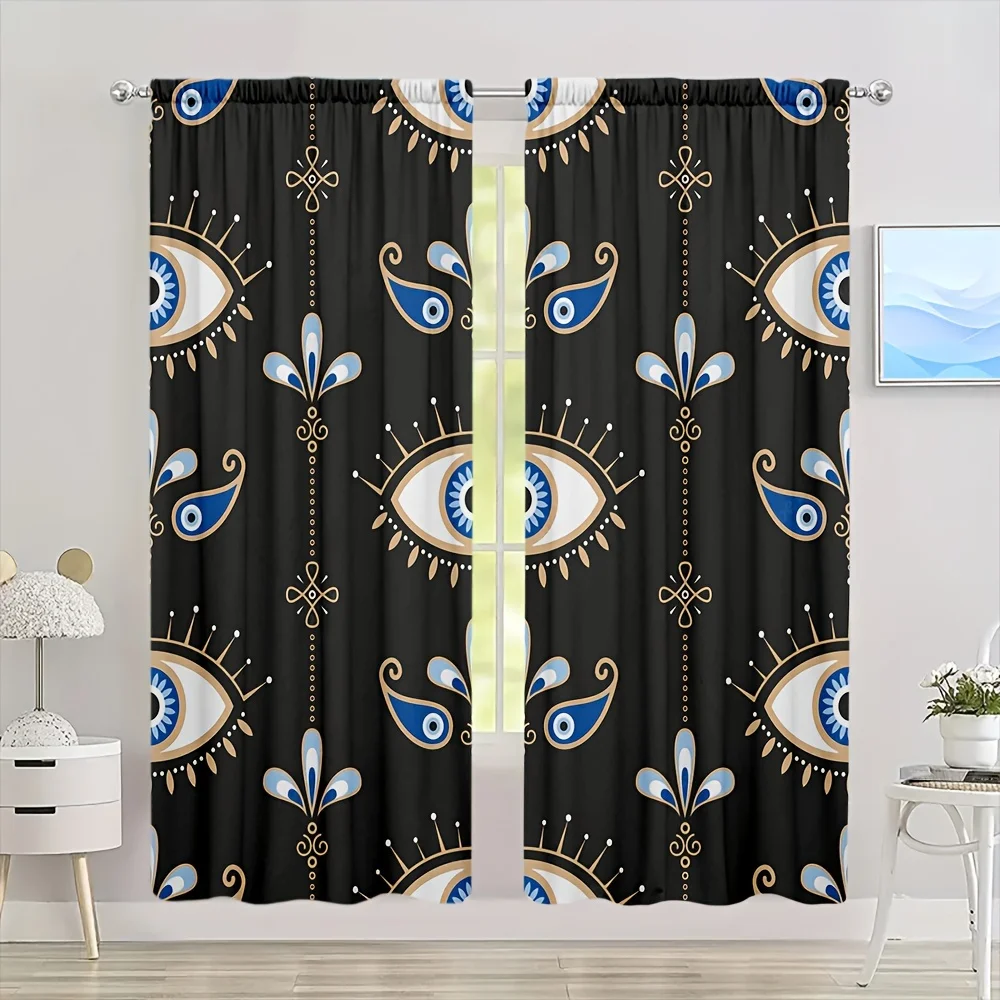 Luxury Blackout Curtains Eye Motif Boho Drapes Day Night Privacy Window Treatment for Bedroom and Living Room Decor