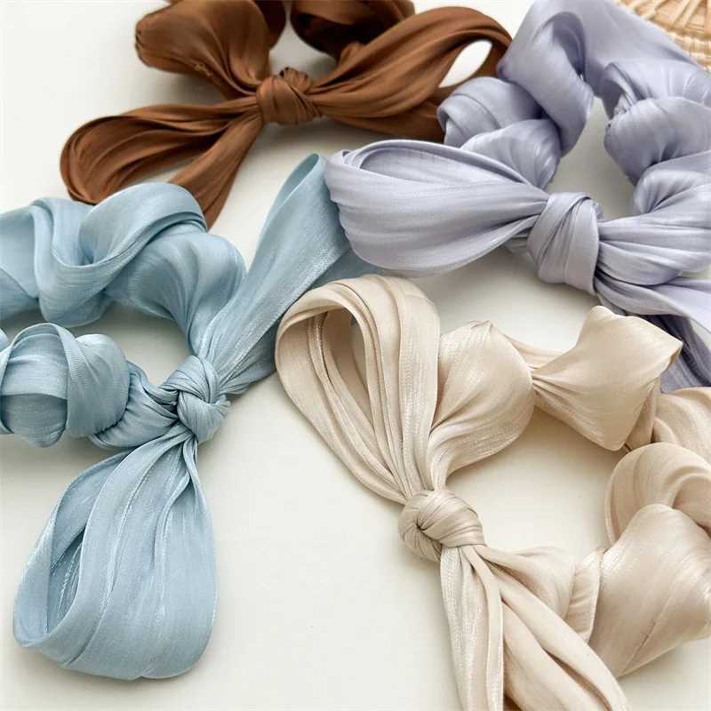 2025 Brand Korean Style Girls Hair Ties Smooth Silk Fabric Hair Scrunchies Bow Knot Designs Hair Scrunches Women Cute Chouchou