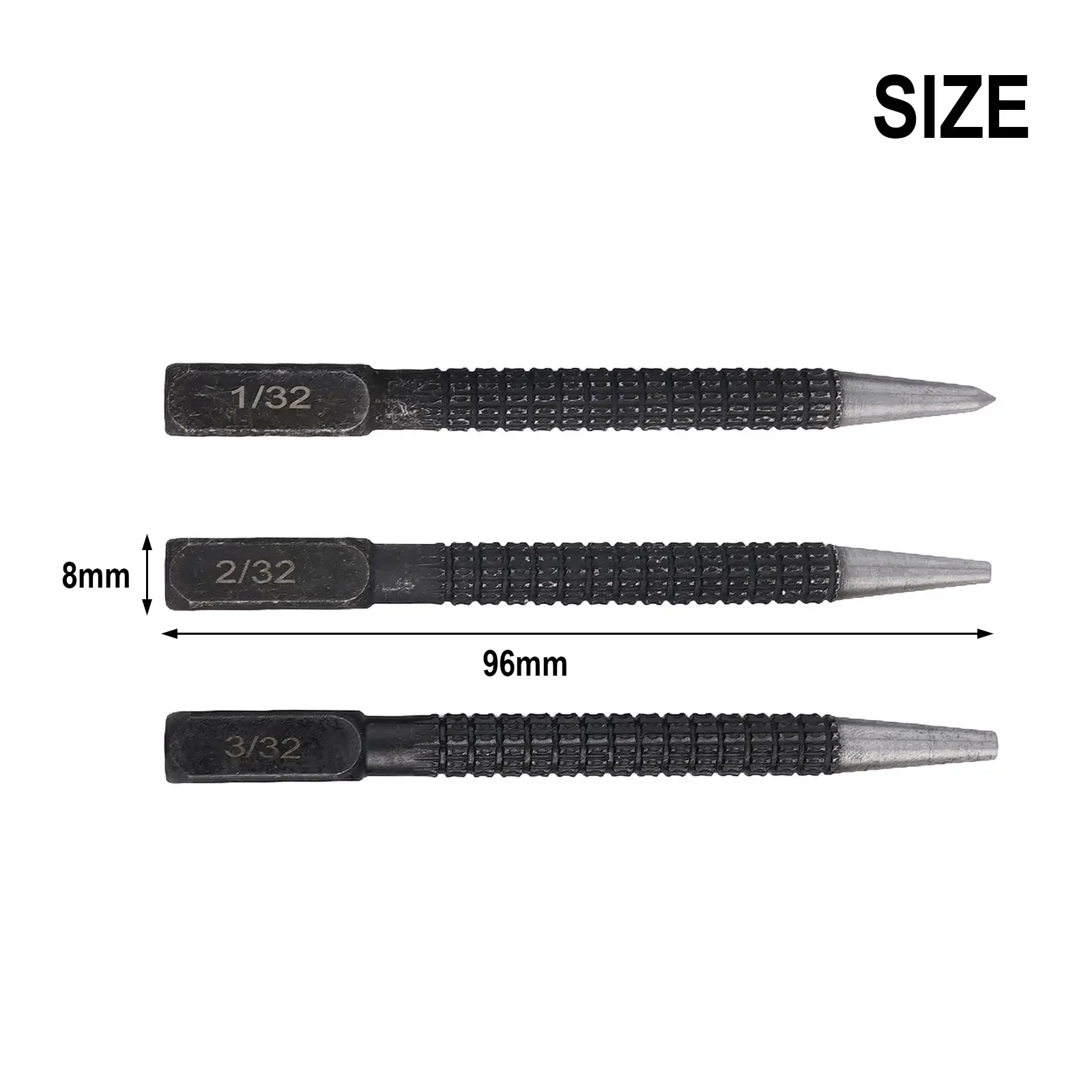 Nail Punch Set Knurled Body Square Striking Head Punches Tools 1/32 2/32 3/32 Manual Positioning Punch Hand Tools Accessory