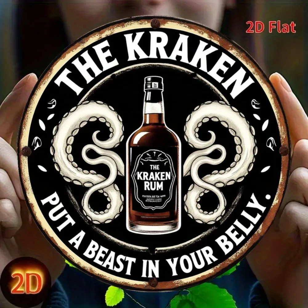 OceanThemedKrakenCo 2D Kraken Rum Retro الألومنيوم جدار الفن - خمر بحري اللامسة جولة المحيط موضوع ديكور