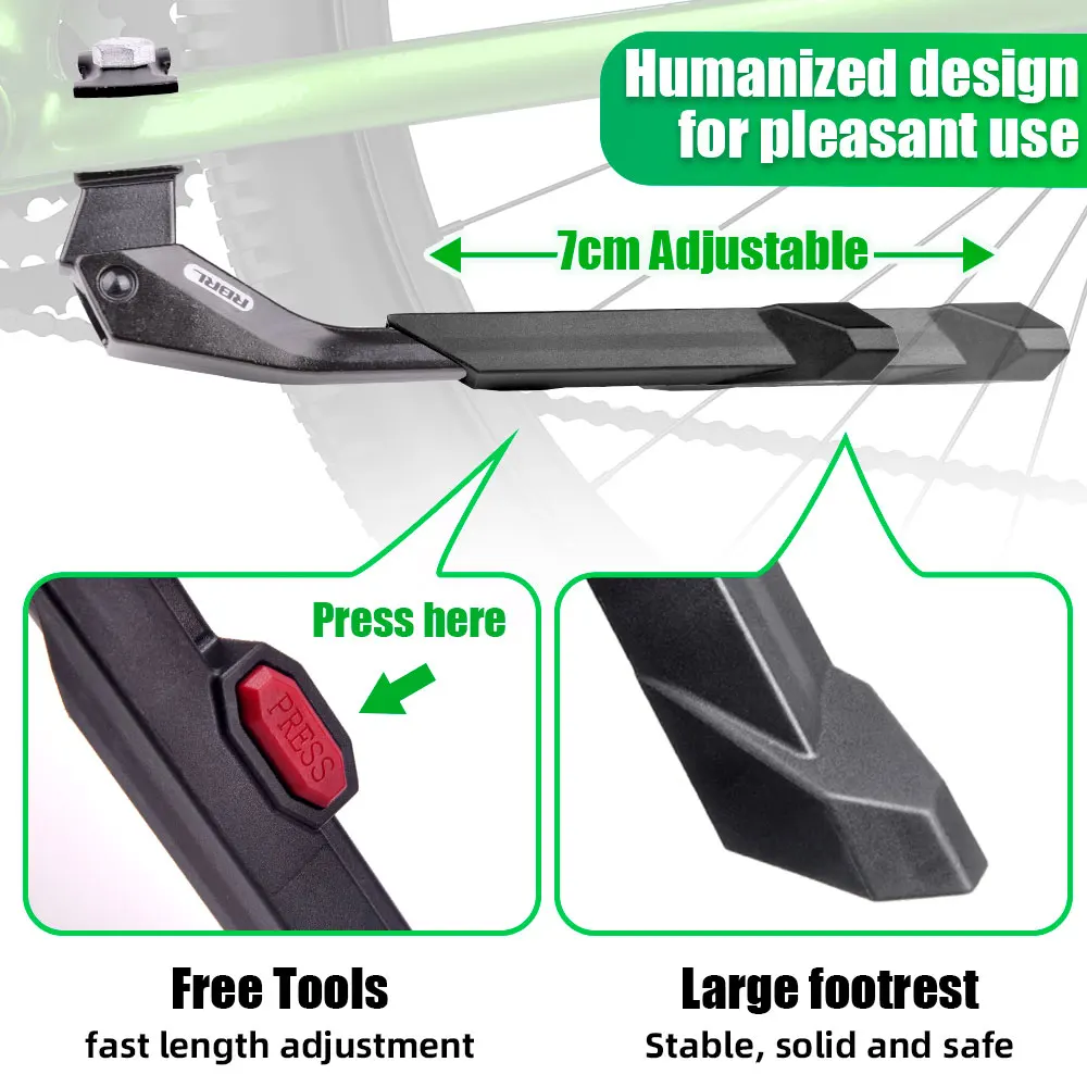 RBRL MTB Bicycle Kickstand Adjustable Height Center Stand Aluminium Alloy Anti-Slip Big Foot Kickstand for Electric Road Cycling