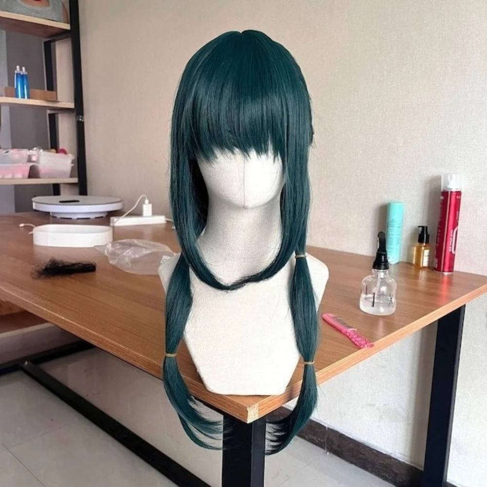 

Парик с изображением кошки: длинный зеленый парик из синтетического волокна, термостойкий, с челкой