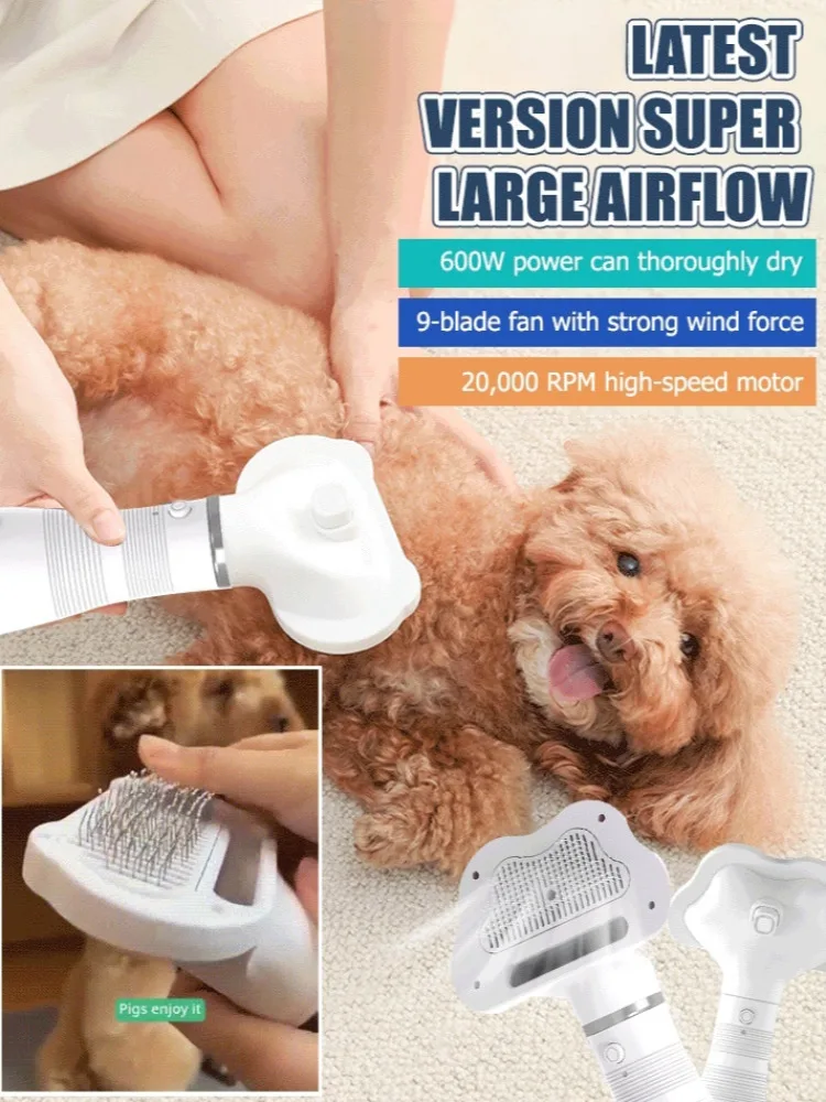 3-in-1 pet grooming and combing hair dryer hot air cleaning all-in-one blow-drying comb one-button hair removal pet comb