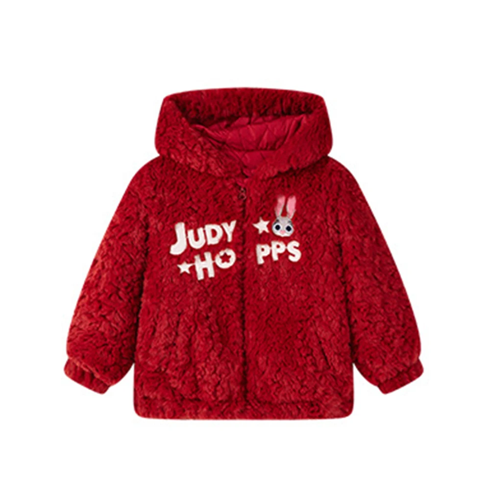 

Пальто с капюшоном для девочек Zootopia Judy, детская мода, красный плюшевый зимний утепленный теплый топ, повседневная верхняя одежда для детей ранней весны