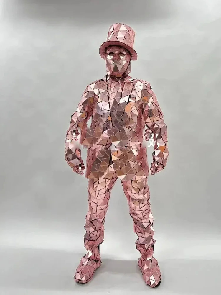 Gold Mirror Men Suit Silver Rosered Blue Glasses Man Costume Luxury Show Outfit Carnival Festival Clothing Stage DJ Performance