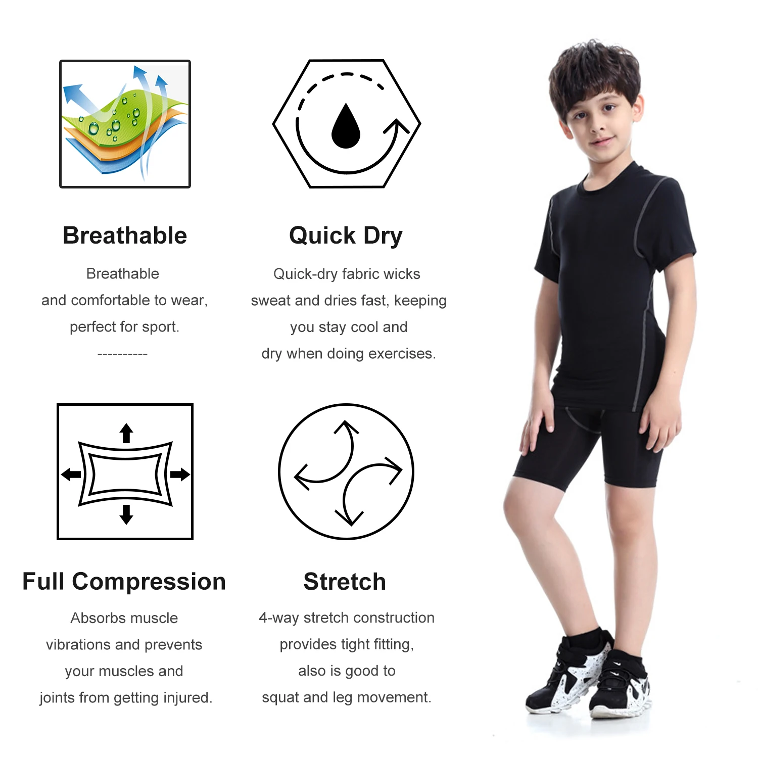 Camiseta de Compressão para Meninos, Manga Curta, Camada Base Atlética para Futebol e Basquete