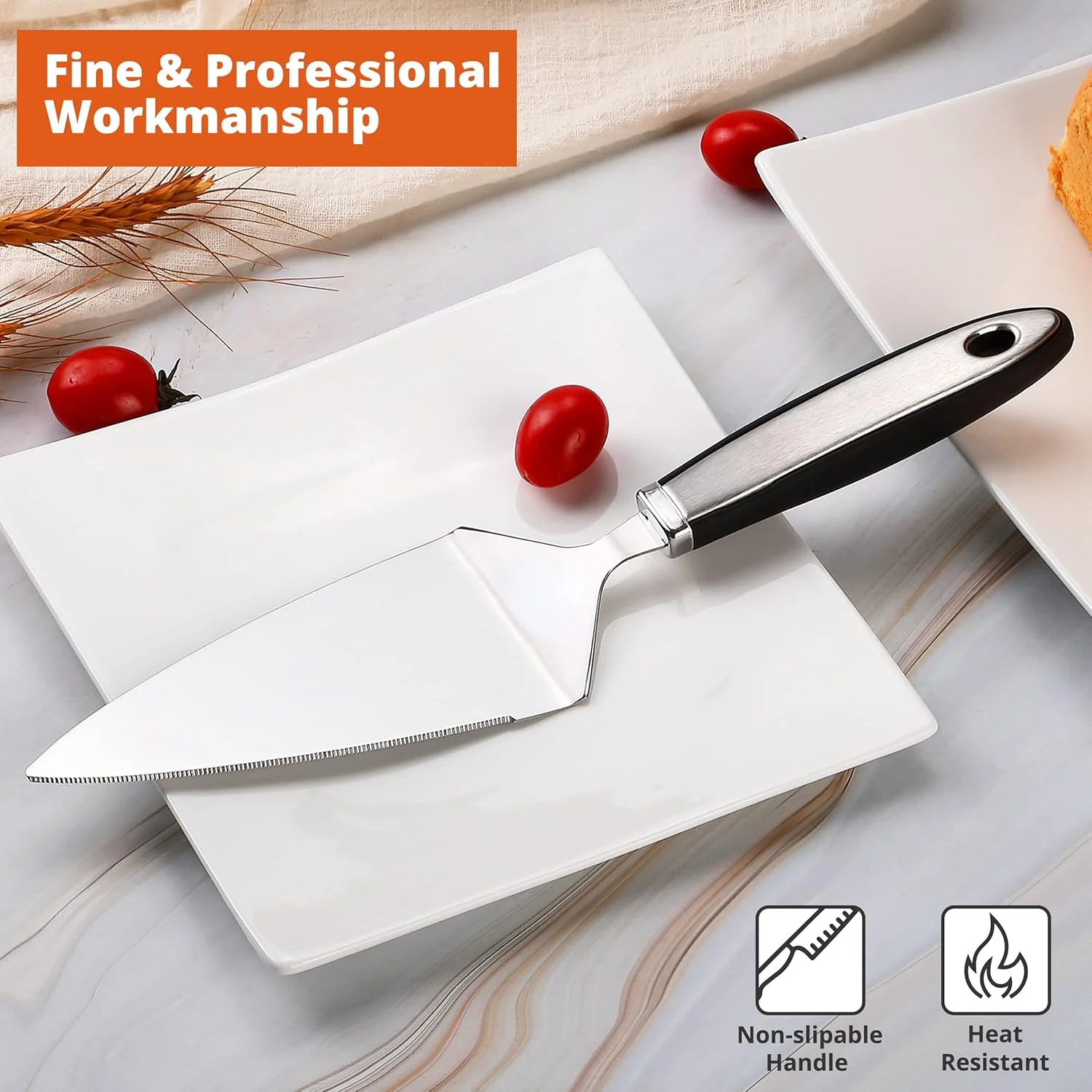 Cake  and Pie Server, Stainless Steel Angled Spatula with Serrated Blade, Professional Wide Cake  Slicer for Baking, Perfect for