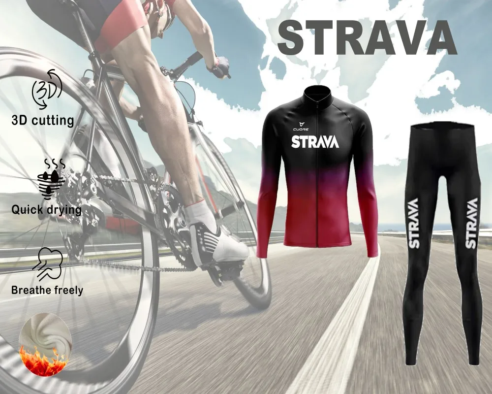 STRAVA Men's Jacket Road Mountain Bike Long Sleeve Long Pants Set Tracksuit Jersey Jersey Sports Outdoor Christmas Riding Gear