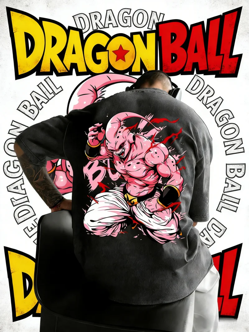 

2026 Summer Dragon Ball Kid Buu Streetwear Print Vintage Washed Cotton T-Shirt Oversized Harajuku Unisex Kids & Men's Sports Tee