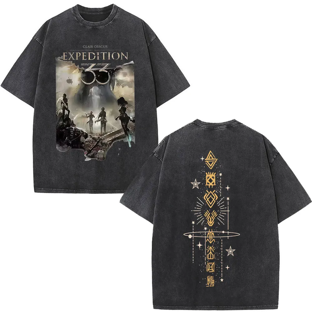 2025 لعبة Esquie كلير Obscur إكسبيديشن 33 غسلها تي شيرت الرجال الملابس موضة خمر تي شيرتات قصيرة الاكمام المشجعين هدية تي شيرت