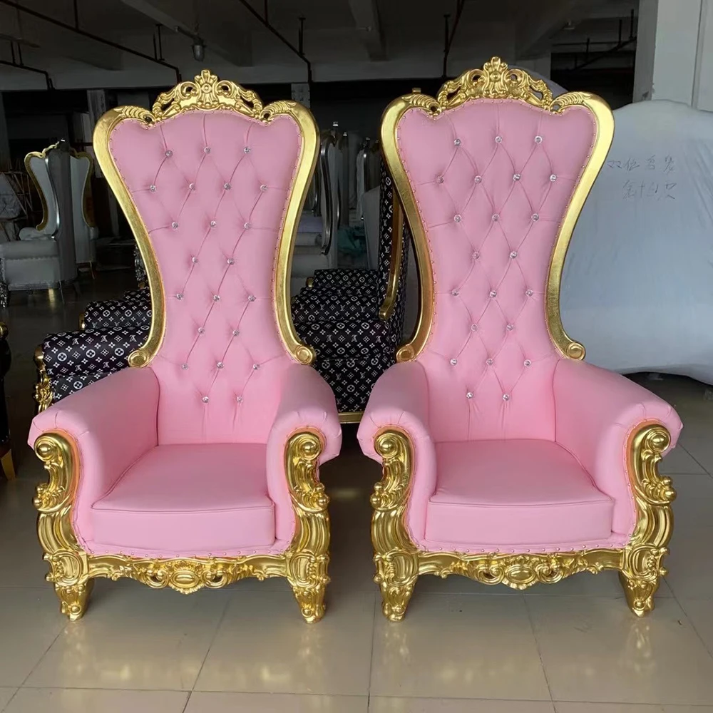 Wholesale elegant royal king and queen throne love seat chairs for bride and groom pink