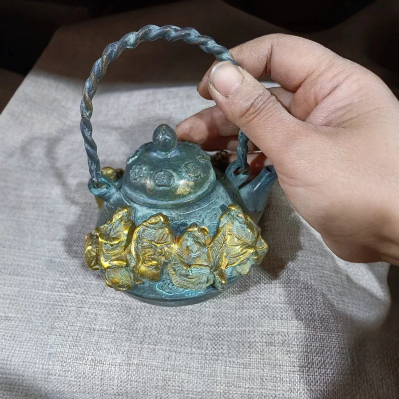 Antique Collection: Bronze Gilt Carved Eight Immortals Ornament, Made in Xuan De Era of the Ming Dynasty, Wine Pot and T