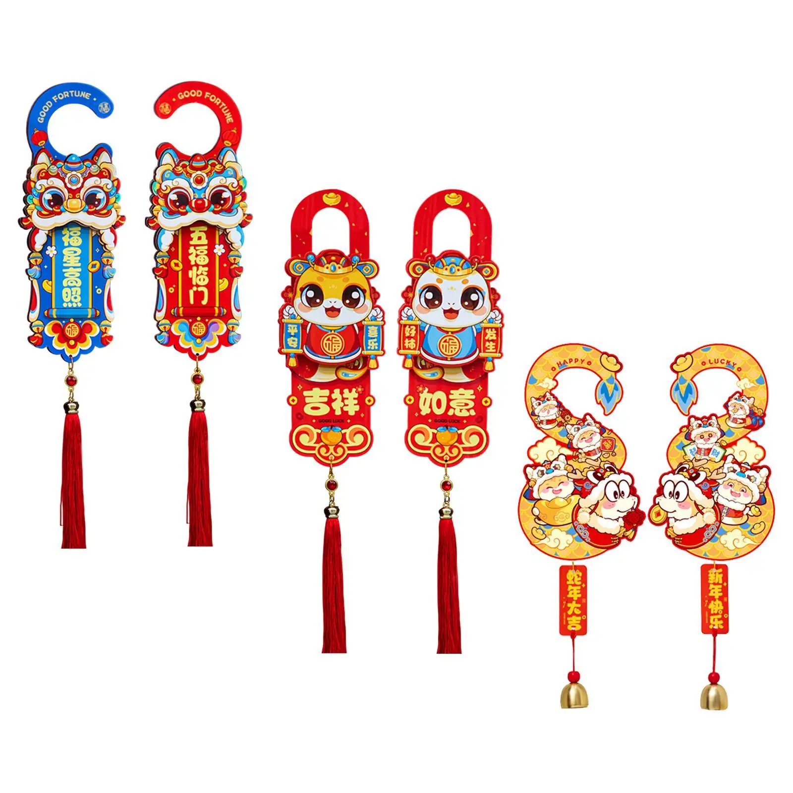 6x Kwastje Hangers Deurhanger Borden Chinees Nieuwjaar 2025 Slang Hangende Decoraties Deurknop Ornament voor Woonkamer Kantoor