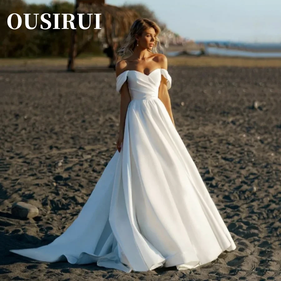 Vestido de noiva de princesa linha para mulheres, vestido de casamento de praia sexy fora do ombro, robe moderno simples, personalizado, 2024