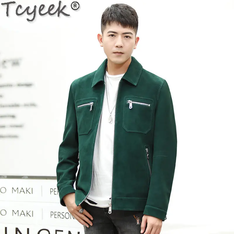 Tcyeek High-end Real Leather Jackets Man Korean Fashion Male Coat Sheepskin Plush Coats Short Baseball Uniform Fall Men Clothes