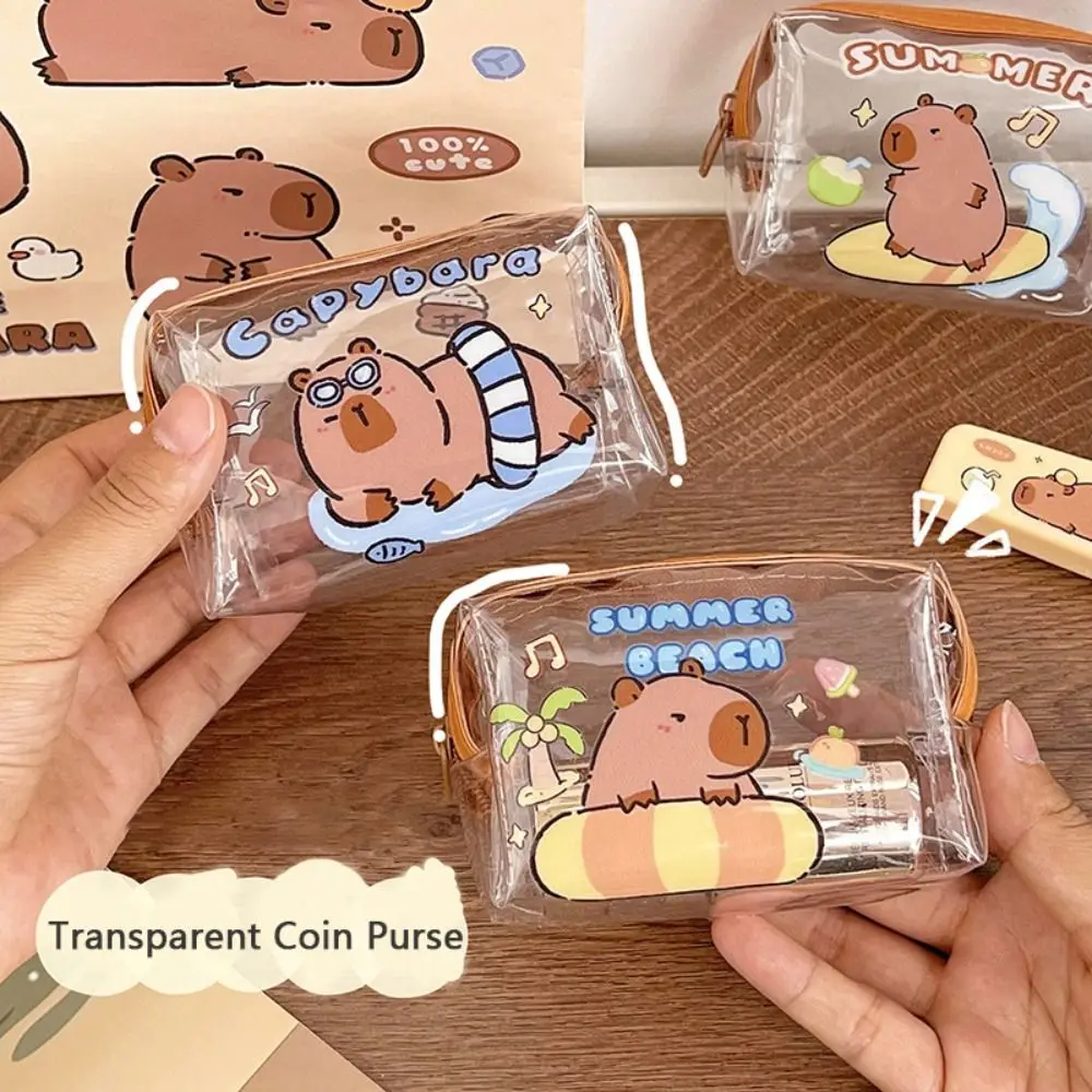 Simple PVC Transparent Coin Purse Smooth Zipper Cartoon Makeup Bag Storage Pouch Women's Bags