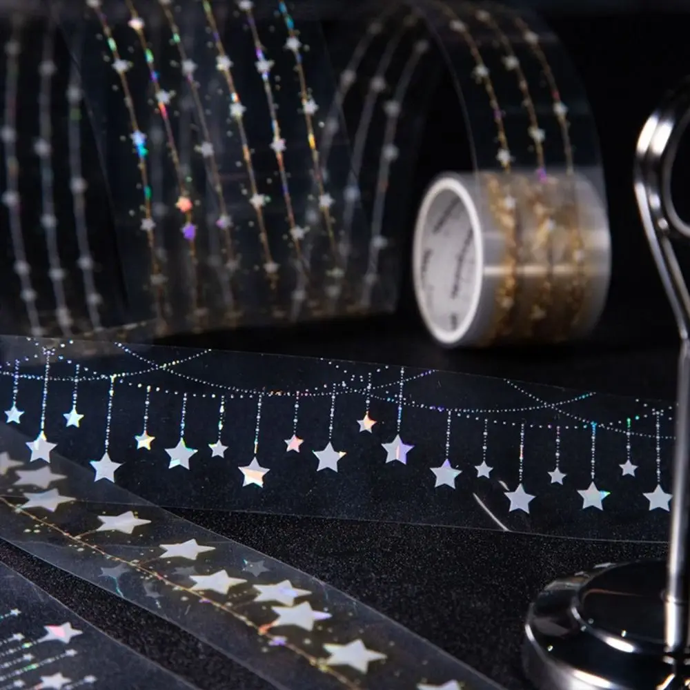 3x200cm Size Star Curtain Tape Shiny Surface Self-Adhesive PET Tape Star Pattern Sparkling Effect Adhesive Tape DIY Crafts